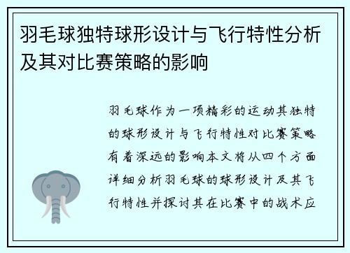 羽毛球独特球形设计与飞行特性分析及其对比赛策略的影响